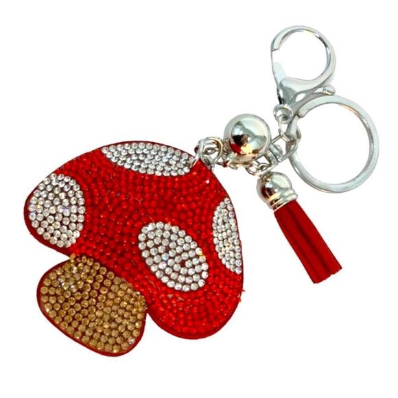Crystal Avenue Accessories - Crystal Avenue Mushroom Shroom Rhinestone Tassel Key Ring Keychain Purse Charm